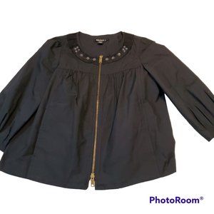 DKNY Black Full Zip Womens Smock With Pearl Accents Size 4